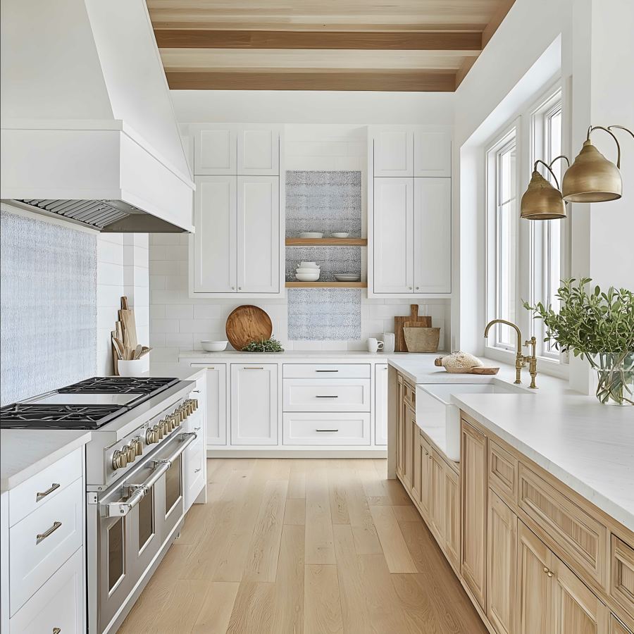 Kitchen with stone counters and tile